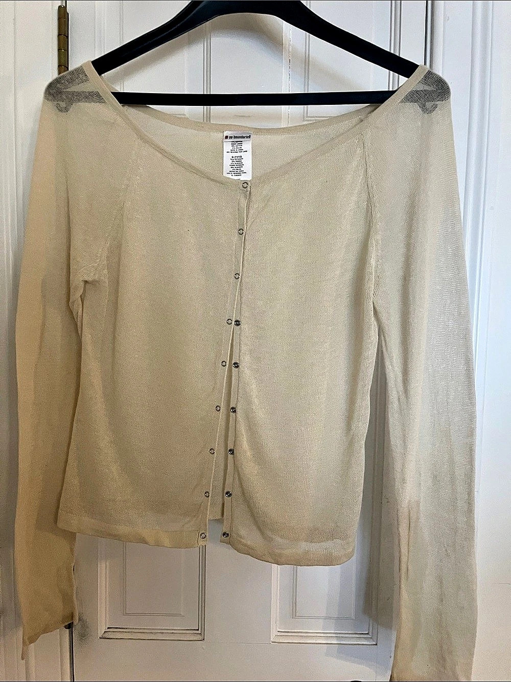 No Boundaries Sheer Button-Front Sweater in Cream Size Large